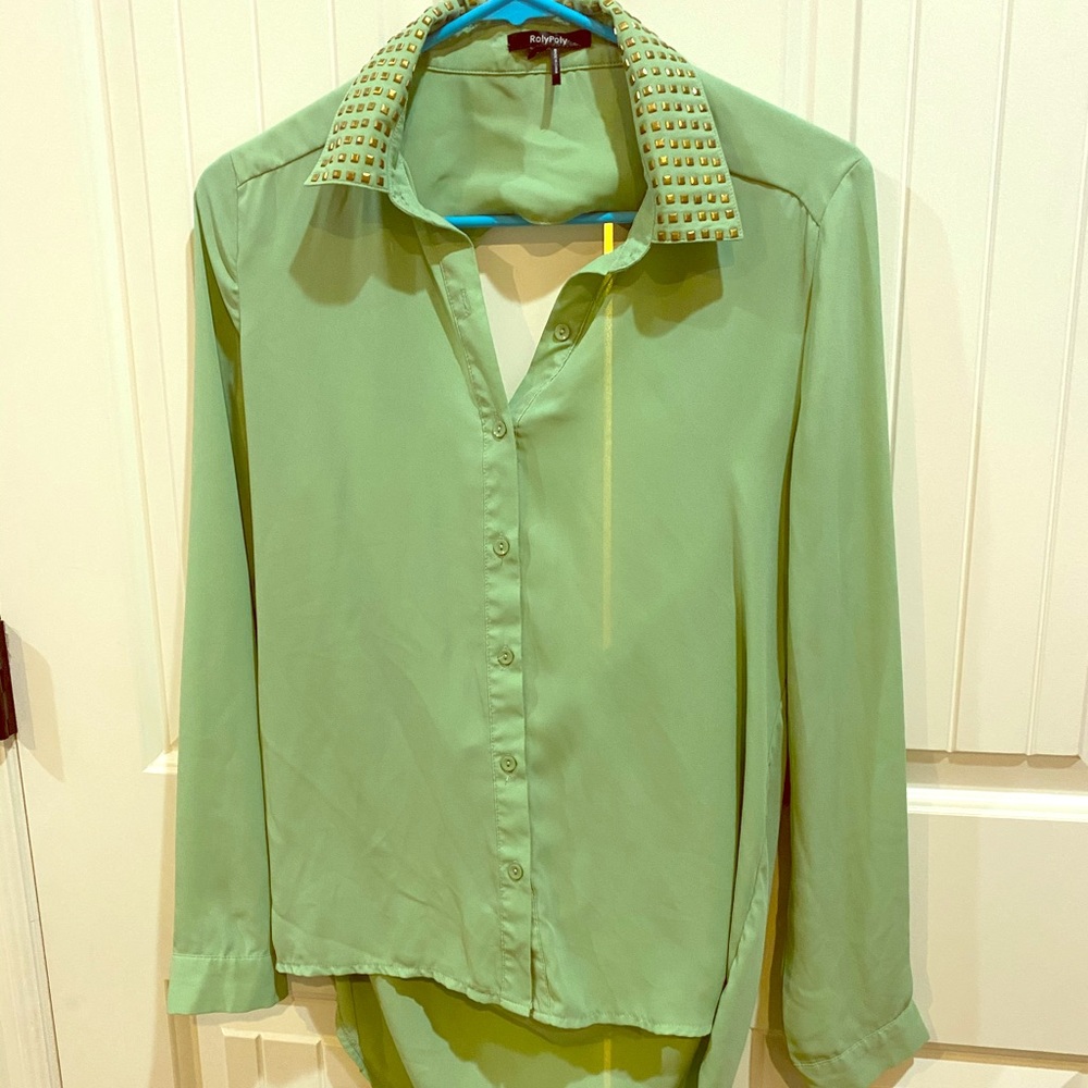 Green Button-up with Keyhole back